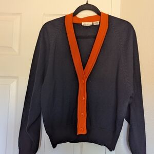 Navy and Orange Cardigan Sweater